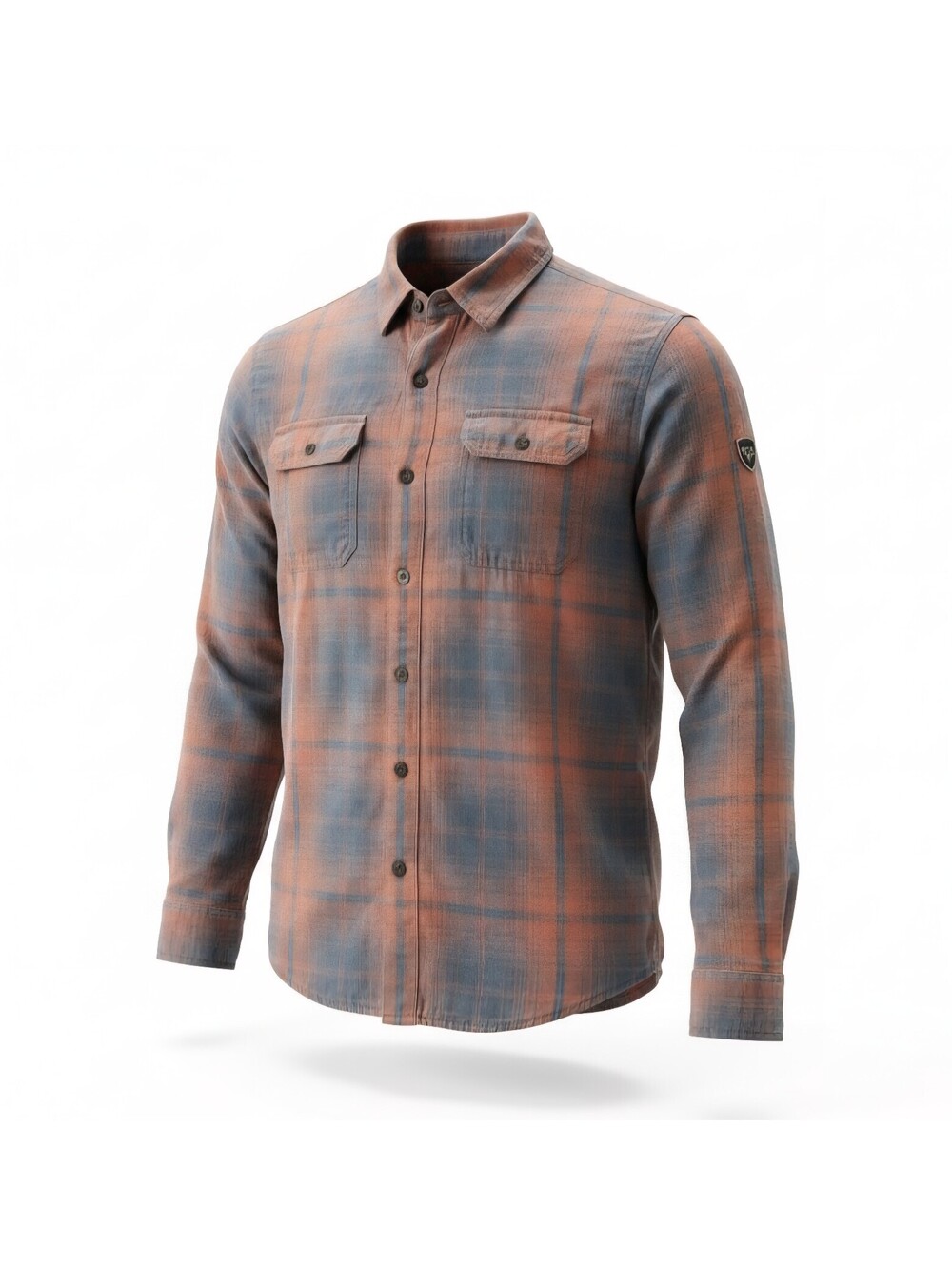 KUHL Shirt Mens Medium Plaid Flannel Long Sleeve Button Down Rust Blue Outdoor